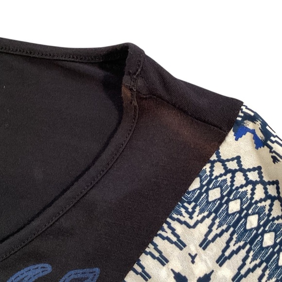 Be Vocal Rhinestone Cross Flutter Sleeve Mixed Print Tunic Top Medium USA Fairy - Picture 8 of 11